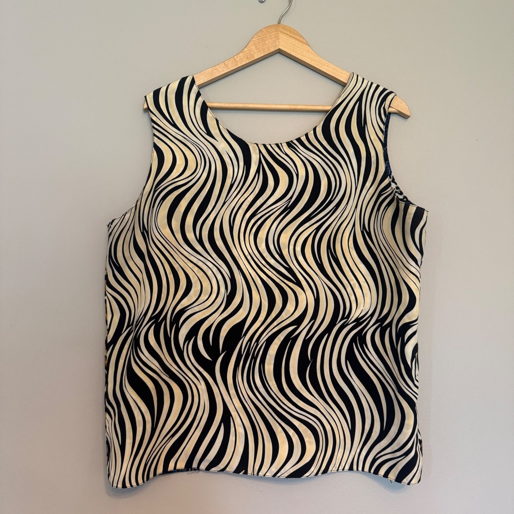 VTG Woman Mixed Animal Print Sleeveless Shell Top Blue Gold Reversible Tank 1X